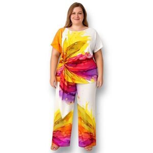 Stylewe 2XL Multicolor Floral Top Tie Hem Raglan Sleeve Lightweight Resort NWT